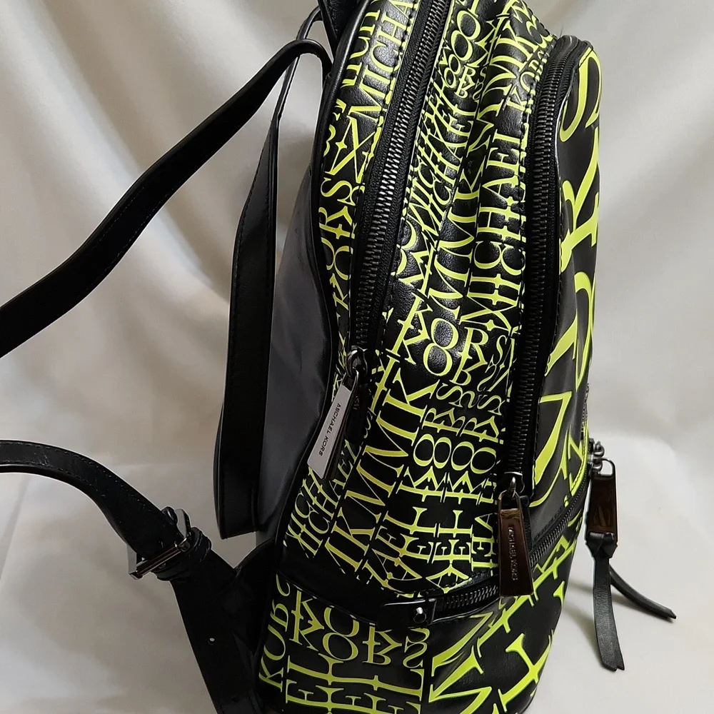 Michael Kors Rhea Medium Newsprint Print Logo Leather Backpack